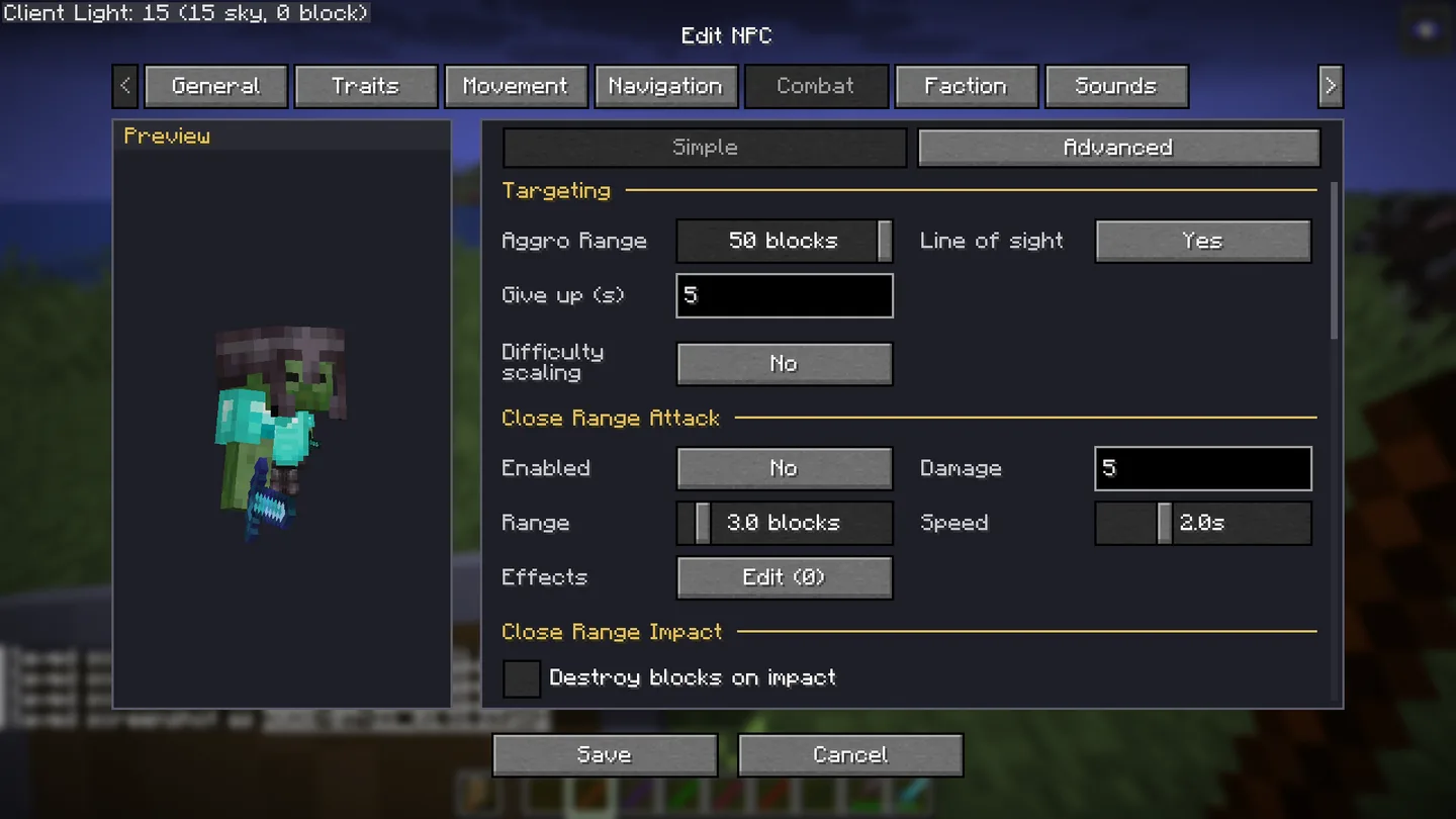 NPC combat and targeting settings