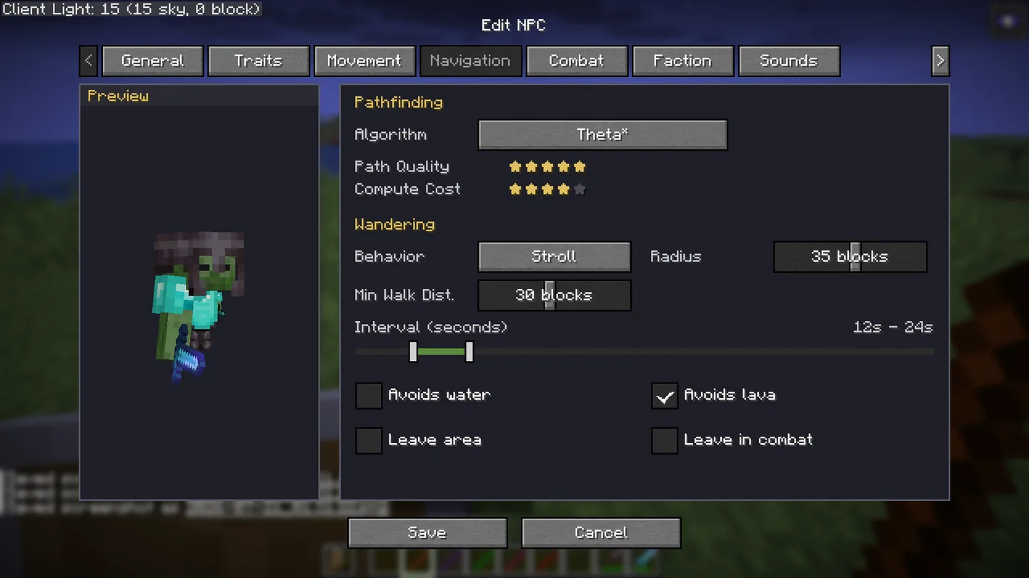 Navigation and A* pathfinding settings