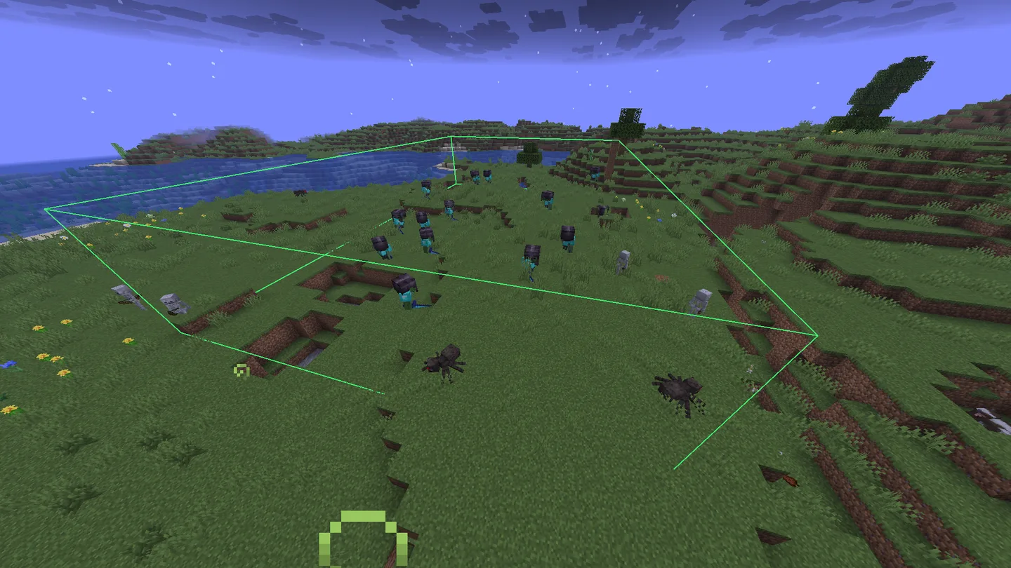 A selected zone outlined in the world